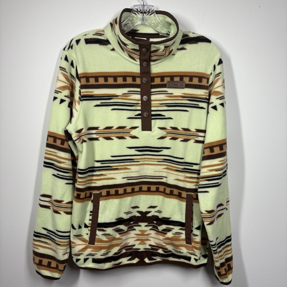 Cinch Womens Southwestern Fleece Pullover Size S Mint Green Brown Aztec Pattern - Picture 2 of 11